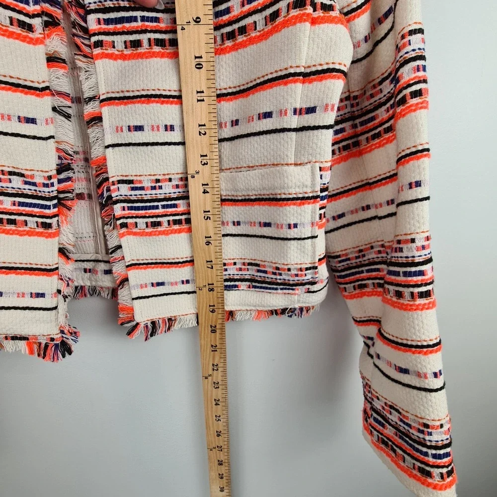 Belle Vere Womens Western Raw Fringe Hem‎ Tweed Blazer Small Neon Anthropologie